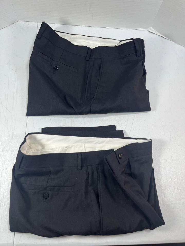 LOTE DE 2 Calças sociais masculinas sob medida Louis Raphael 38x30, frente plana, carvão - Imagem 2 de 4