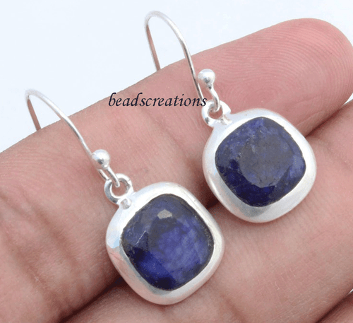 Pendientes colgantes de plata de ley 925 con piedras preciosas de zafiro azul natural Navidad - Imagen 6 de 7