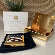 Estee Lauder America The Beautiful 2002 Powder Compact NIB flag gold