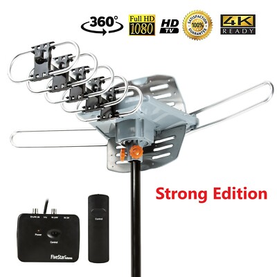 200 Miles Outdoor TV Antenna Motorized Amplified HD TV 1080P VHF/UHF 360° Rotor