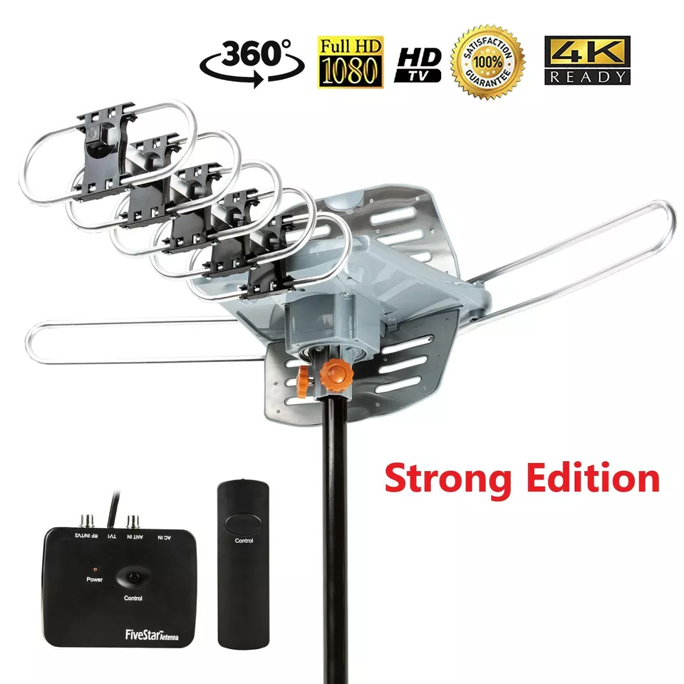 200Mile Outdoor TV Antenna Motorized Amplified HD TV 1080P VHF/UHF 360° Rotor - Image 2 of 4