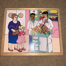 Vintage Wooden Puzzle Complete 8 Piece Veterinarian Office Dog Doc 11.5 X 9.5