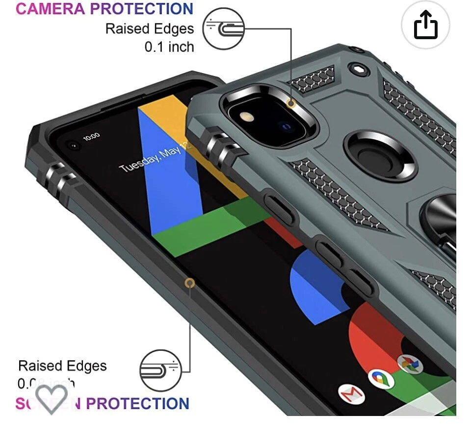 Funda con soporte de anillo magnético para teléfono Google Pixel 4a gris/verde Foto 3 de 4