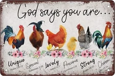 God Says You Are Vintage Metal Tin Sign Chicken Sign Chicken Accessories Metal S