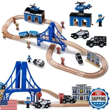 SainSmart Jr. Wooden Train Set - Interactive Police Playset for Kids | Buildi