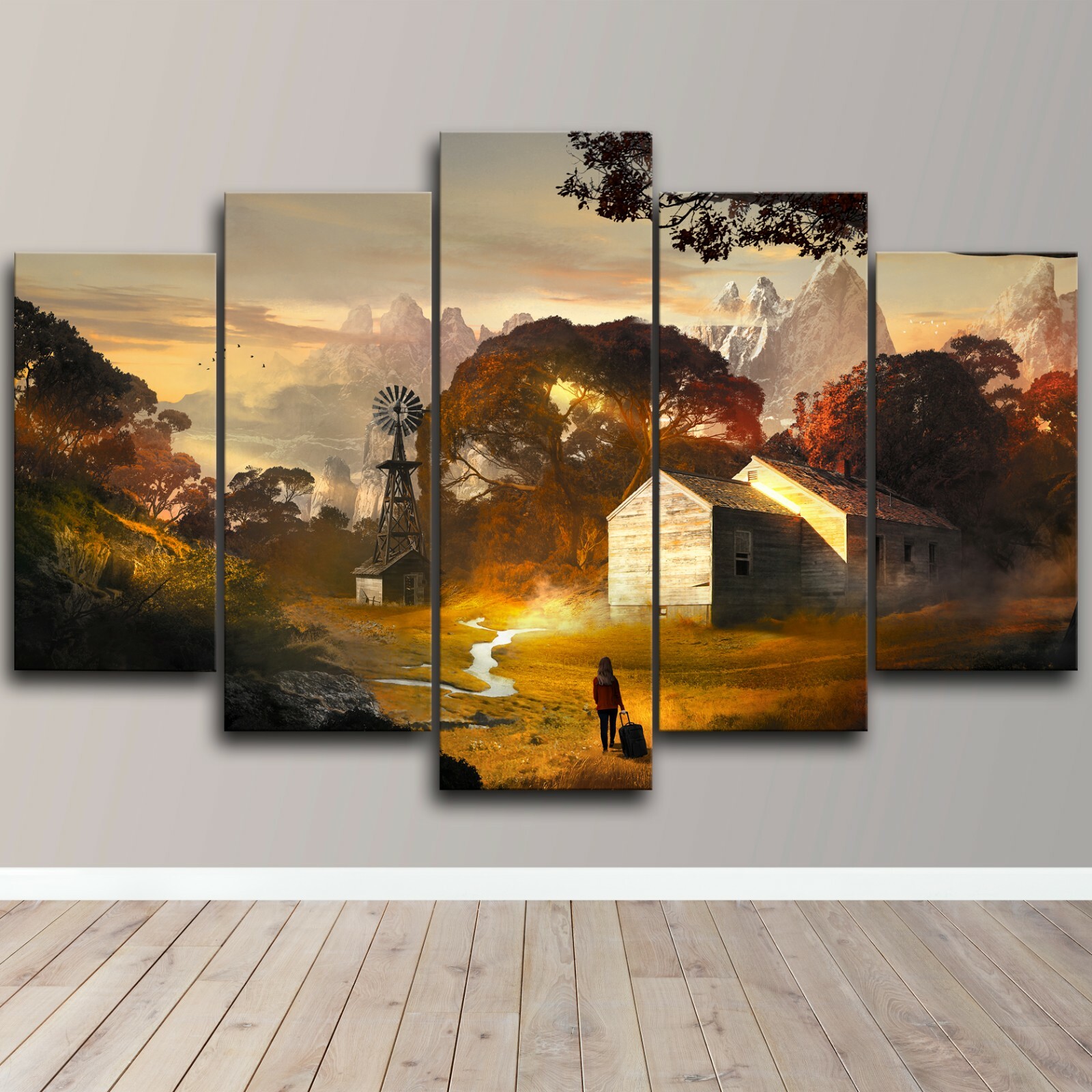 Leaving Home Sunset 5 Piece Canvas Wall Art Travelling Print Home Decor