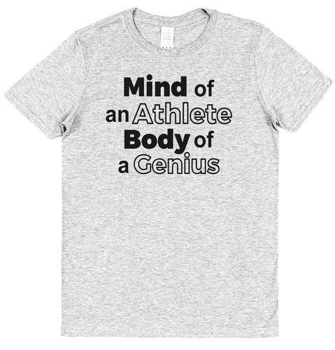 T-Shirt Mind of An Athlete Body of a Genius mit lustigem Spruch Witz Gym Nerd Geek - Bild 2 von 14