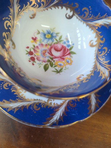 Vintage Marked Paragon China English Royal Blue Floral E 104 F Tea Cup And... - Picture 5 of 15