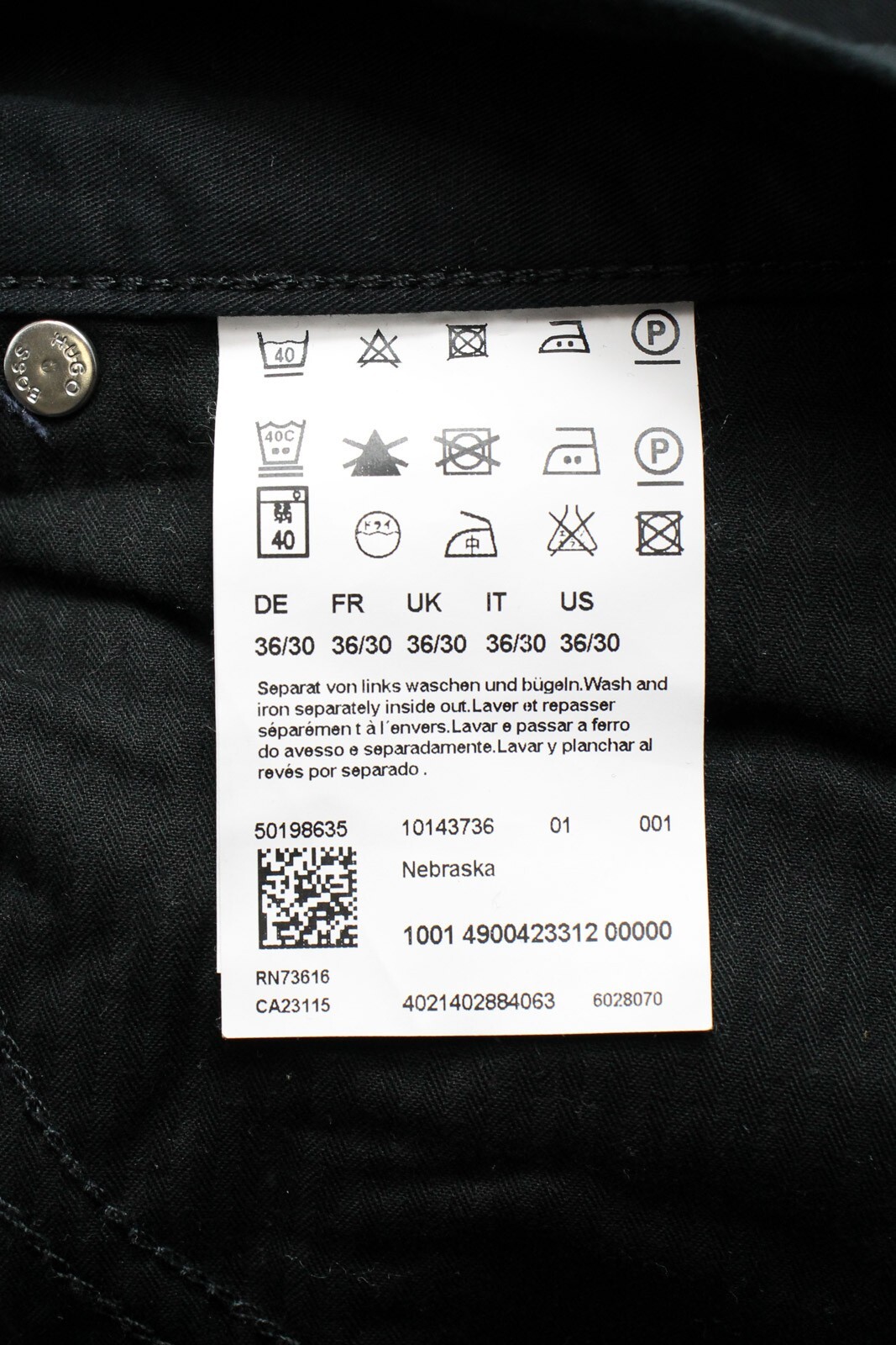 HUGO BOSS Nebraska Trousers Men's W36/L30 Regular Fit Zip Fly Pockets Black thumbnail 7