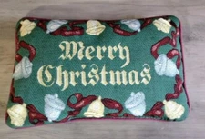 Merry Christmas Decorative Tapestry Throw Pillow 11x7in Bells Old English Dicken