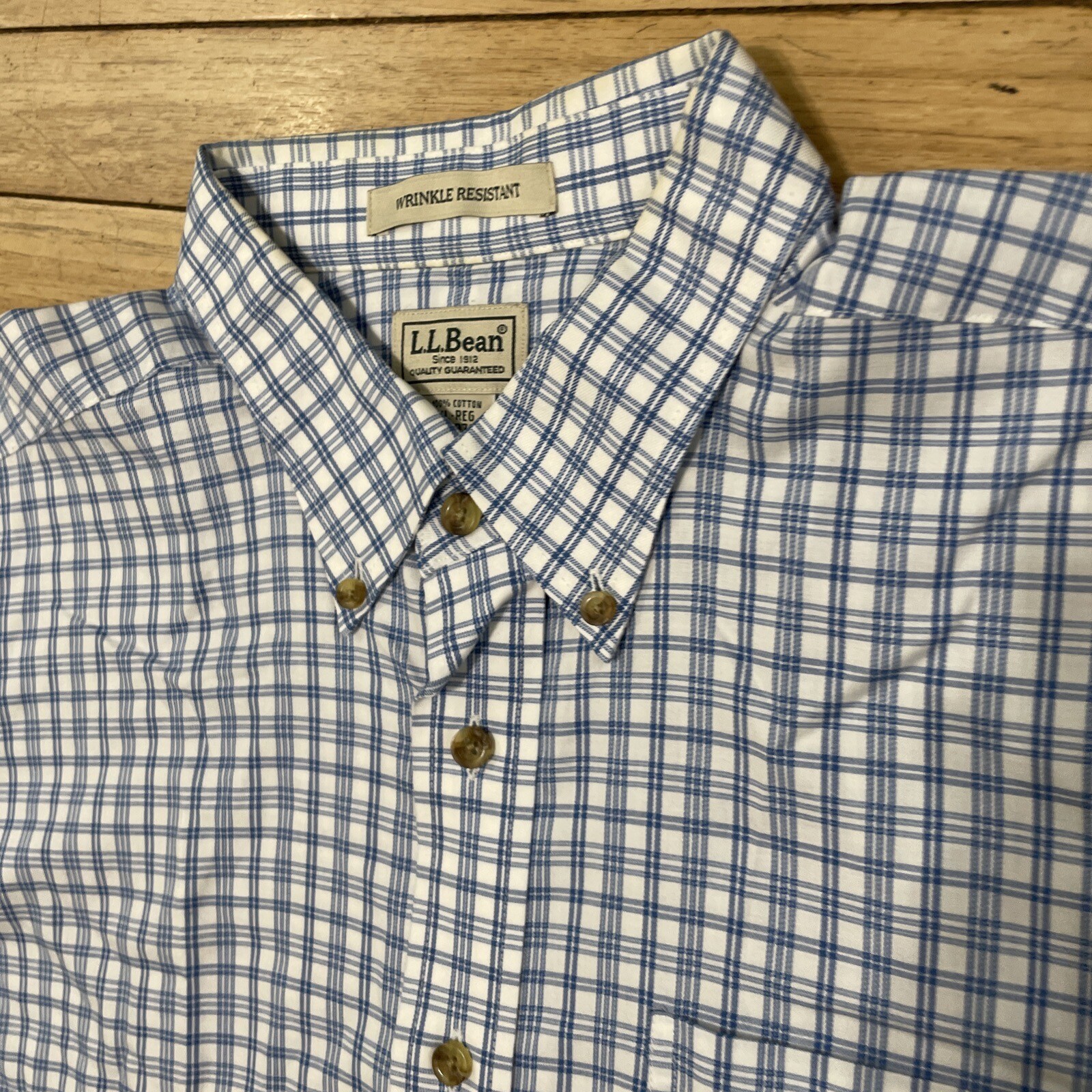 L.L. Bean Shirt Men XL Reg Blue Check Plaid Button Down Wrinkle Resist Classic