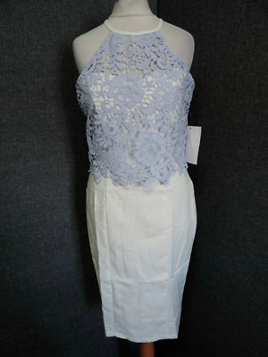 Chloe Lewis blau/weiß gehäkeltes Spitzenkleid UK 10 UVP £56 LN026 BB 16