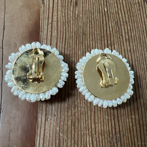 Vintage Cluster Rice Pearl Clip On Earrings, Freshwater | Real Cultured Pearls - Picture 2 of 3