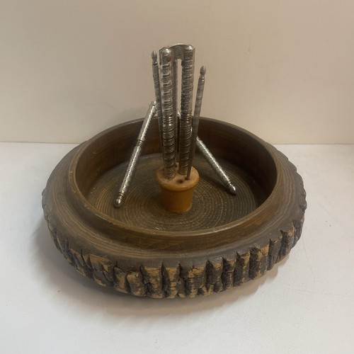 Vintage Nut Bowl Live Edge Wood HMQ With 2 Nutcrackers And 3 Picks - Picture 1 of 5