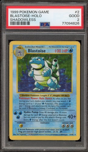 Pokemon Blastoise Base Set Shadowless Holo Rare #2 PSA 2