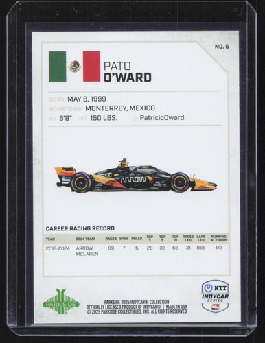 2025 Parkside NTT IndyCar Collection - Pato O'Ward Flag Sparkle Foil # 5 - Bild 2 von 2