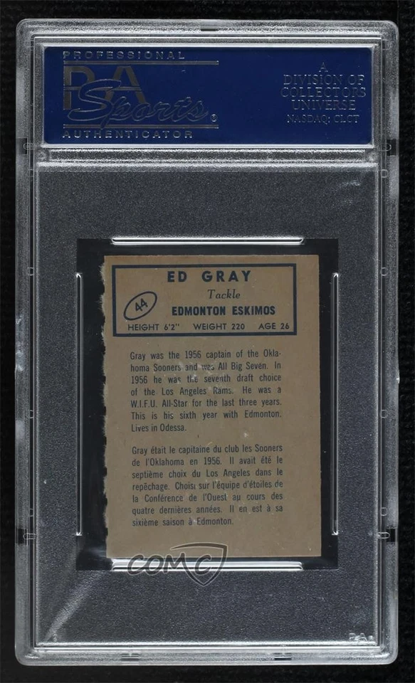 1962 Topps CFL Ed Gray #44 PSA 8.5 - Image 2 of 2