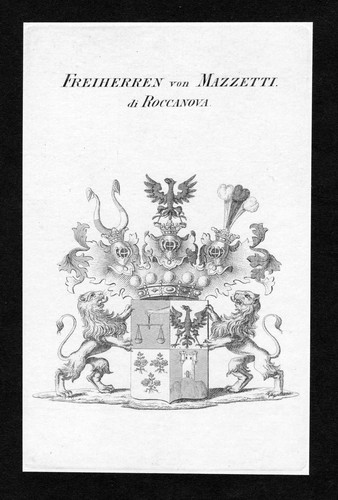 Circa 1820 Mazzetti Di Roccanova Stemma Nobile Cappotto Of Arms Incisione Antico - Foto 1 di 1