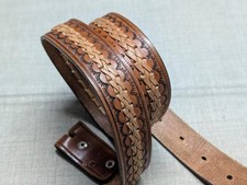 vintage TOOLED buckle belt WESTERN handcrafted 34 brown COWHIDE leather BRAIDED