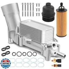 Upgraded Aluminum Engine Oil Filter Housing with Oil Cooler Sensors and Gaske