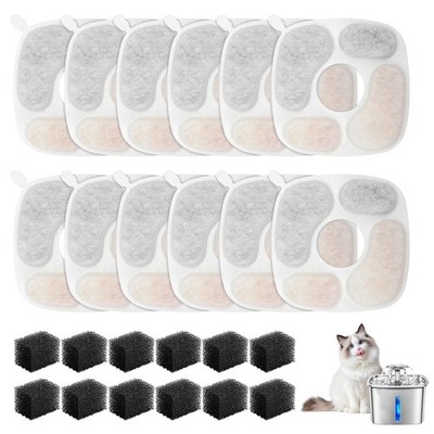 24x Replacement Filters & Pre-Filter Sponges 2 4L for Cat Dog Pet Water Fountain