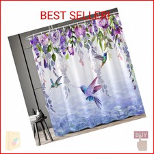 RDRUVA Hummingbird Purple Floral Shower Curtain, Wisteria Flower 70 x 70 in