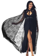 Lace Hooded Cloak Long Womens Halloween Costumes Cape Full Length Sheer Cospl