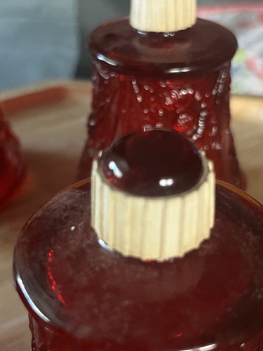 VTG 4 Peg Votive Candle Cadmium Amber Red Glass Holder Cup Sconce Daisy Embossed - Picture 8 of 9