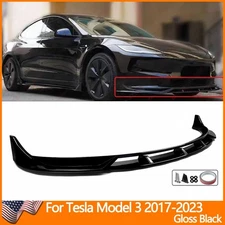 Performance Style Front Bumper Lip Splitter Gloss Black For 17-23 Tesla Model 3