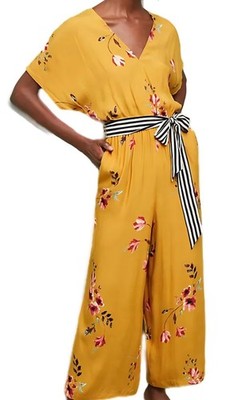 Anthropologie Corey Lynn Calter Jumpsuit V-Neck Size XS Floral Yellow  Flowy