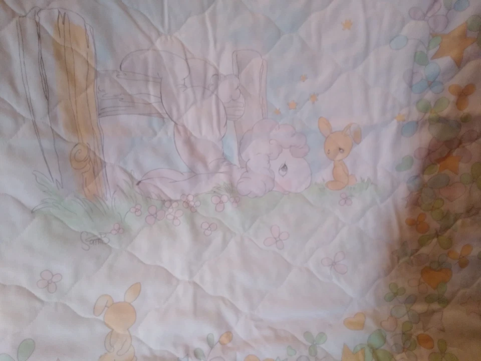 Manta edredón bebé Precious Moments cordero conejito conejo 42x33" Foto 3 de 4