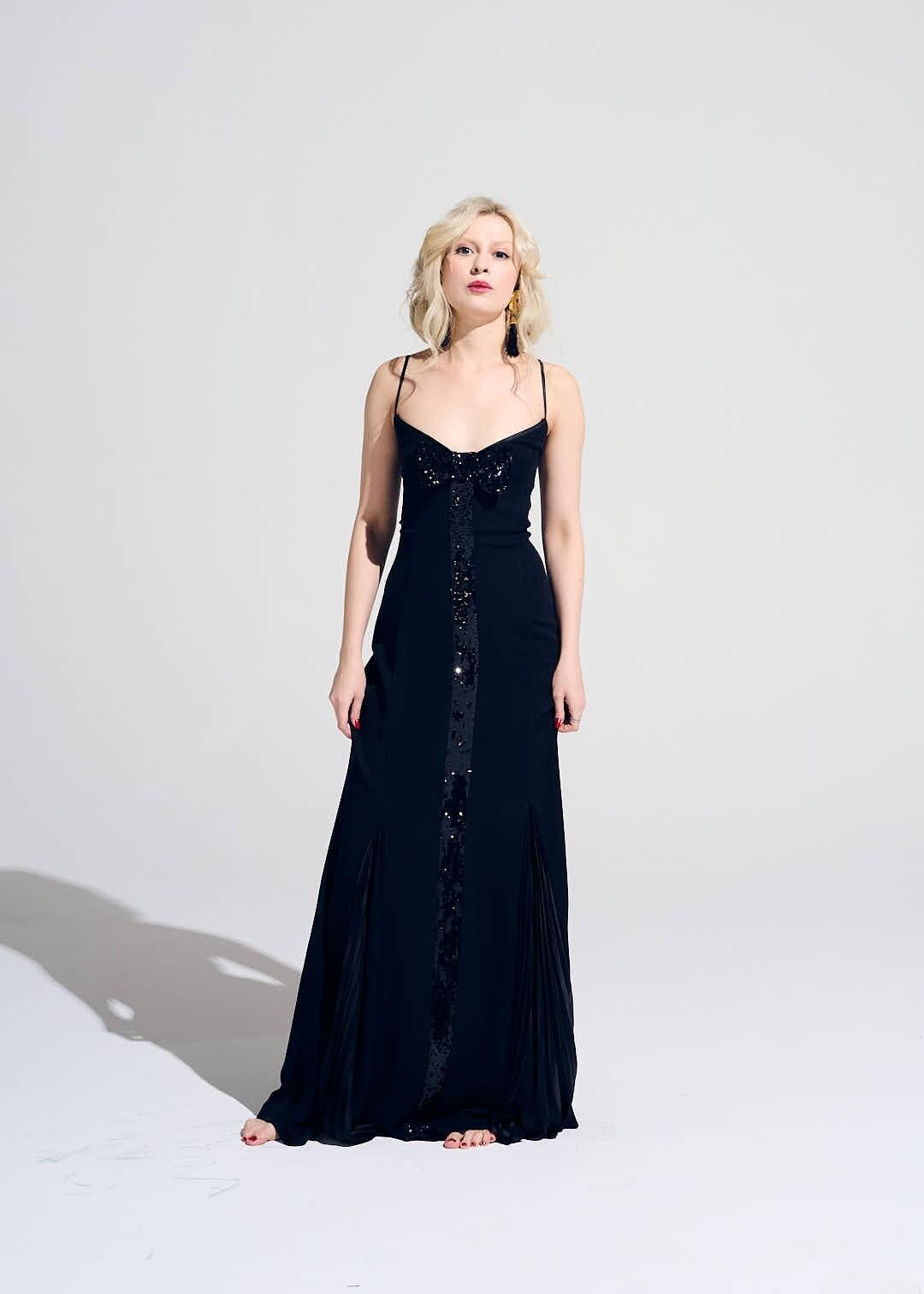 So 90s Diva Vintage Escada Long Maxi Silk Evening Dress with Sequin Bow image 2