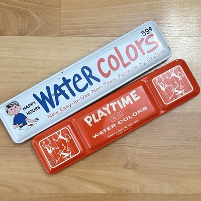 Happy Hours Craftint Playtime Binney & Smith Water Colors Tins Used Vintage