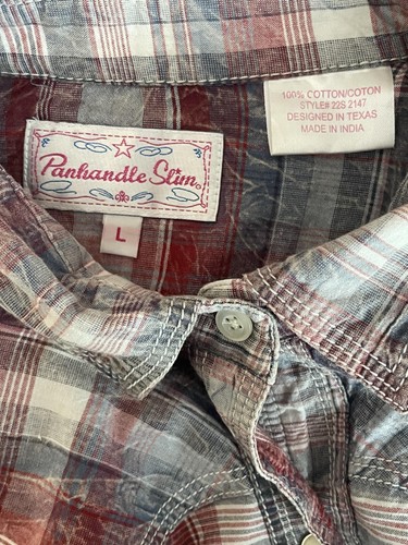 Panhandle Slim Western Shirt Mens Large Plaid Pearl Snap Embroidered Rodeo - Picture 4 of 9