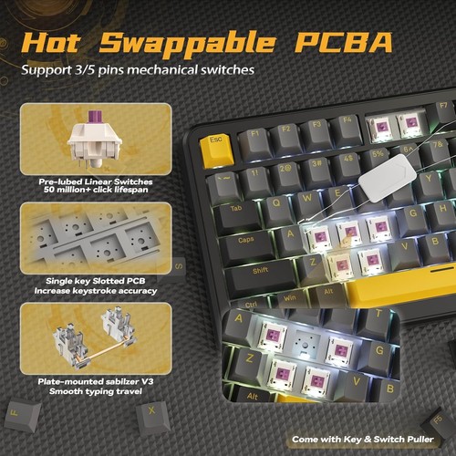 ATTACK SHARK X85Pro Hot Swappable Mechanical Gaming Keyboard, TFT Display & Knob - Picture 20 of 25