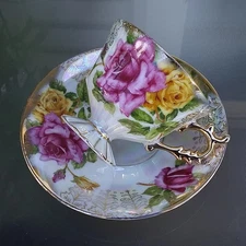Lusterware Tea/Coffee Cup @ Saucer   Bone China Lefton 1980s. Japan