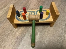 1970s Vintage Playskool Pounding Bench Wooden Toy With Hammer With Pegs 