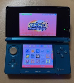 Nintendo 3DS Aqua Blue System w/ Pokemon Alpha Sapphire TESTED 64GB SD + Charger