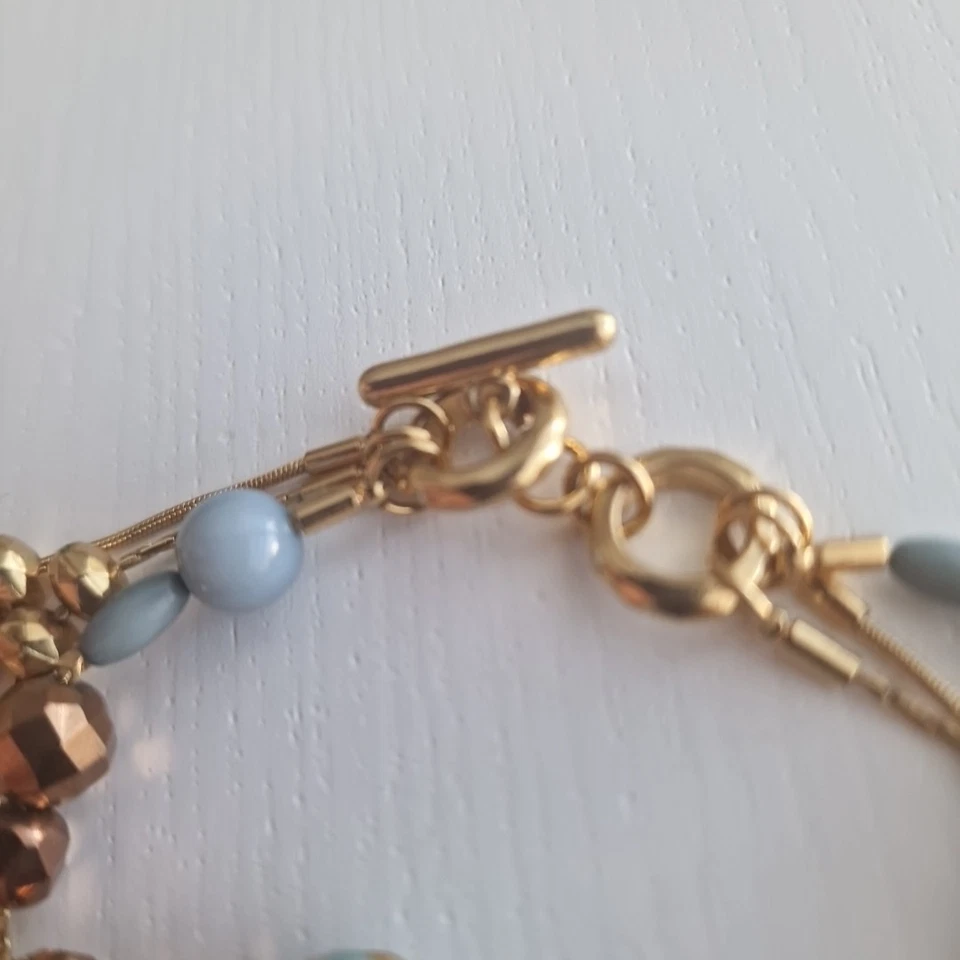 Brazalete De Colección 3 Hilos Oro Relleno Cobre Facetado Azul Gris Boda Cuentas Peregrino Foto 4 de 4