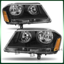 For 2008-2014 Dodge Avenger Headlights Assembly Black Housing Amber Lr Lamp