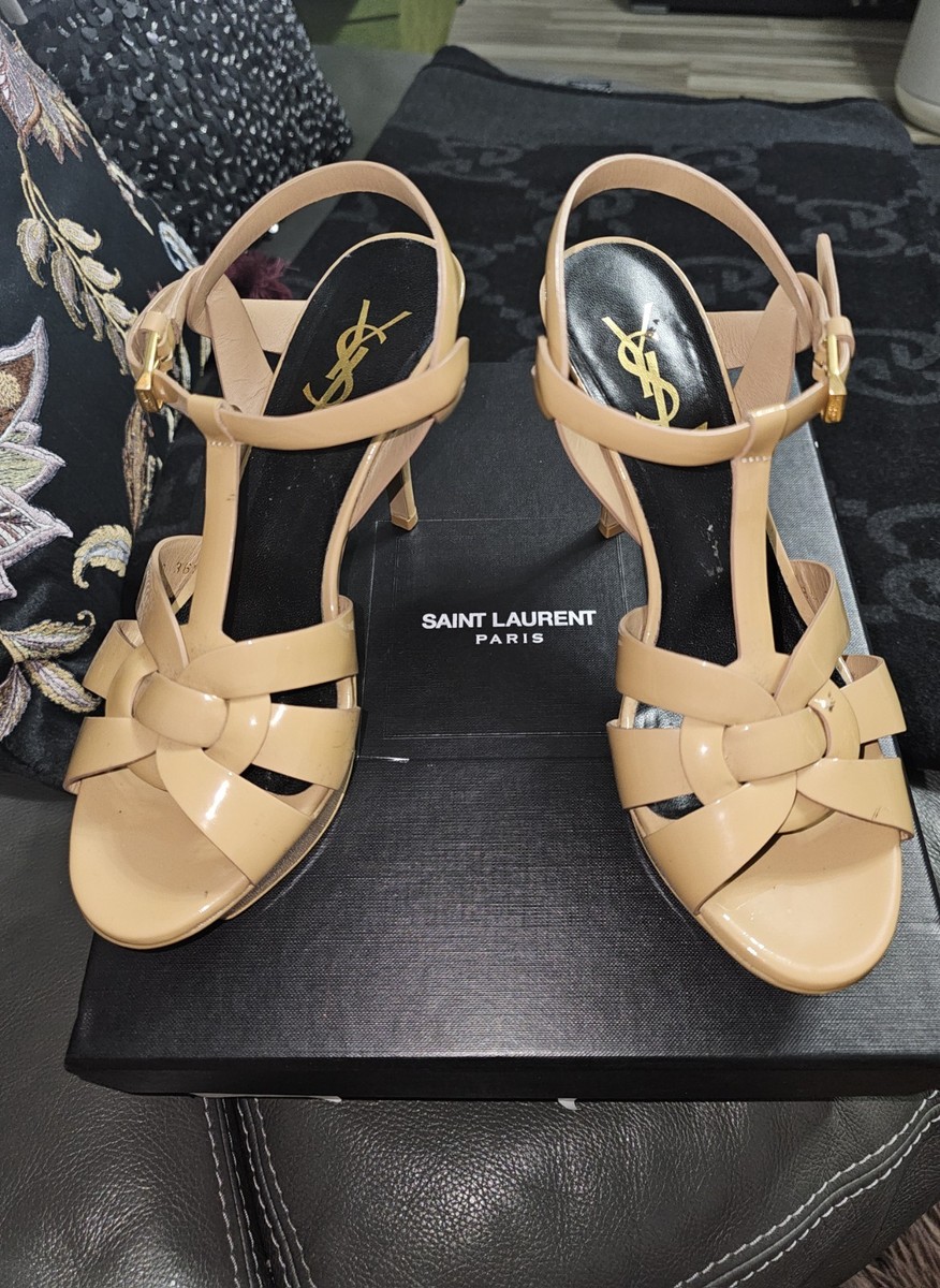 YSL Saint Laurent Tribute Size 36.5 Beige Patent Leather Platform
