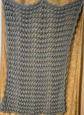 Handmade bobble stitch lap throw -blue  Vintage Afghan– scalloped edges