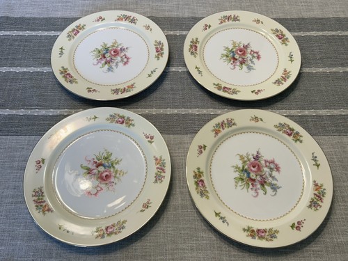 Noritake Empire Japan 10” Dinner Plate Set Of 4 Flower Bouquet Gold Trim Vintage - Picture 2 of 11
