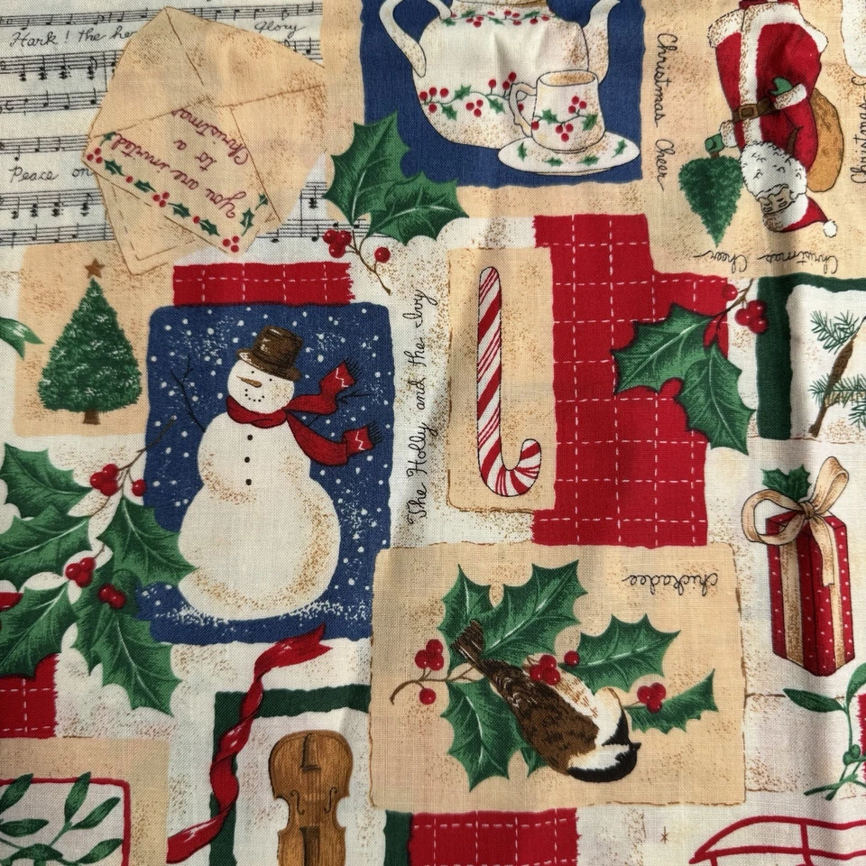 Vintage Fabric Traditions 2300 Holly Snowman Bells Fabric Christmas 1.5 Yards - Image 3 of 4