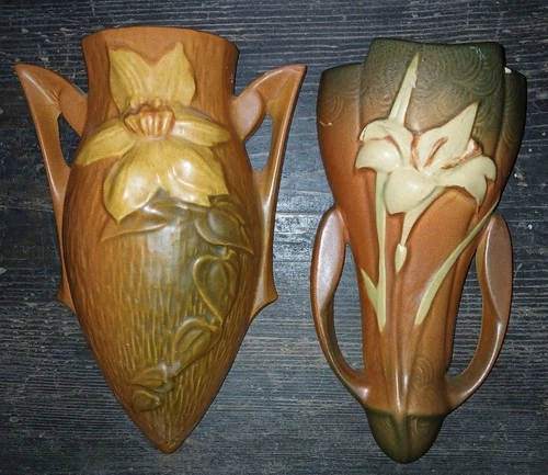 Roseville Clematis and Zephyr Lily Wall Pockets, see details Vintage Art Pottery