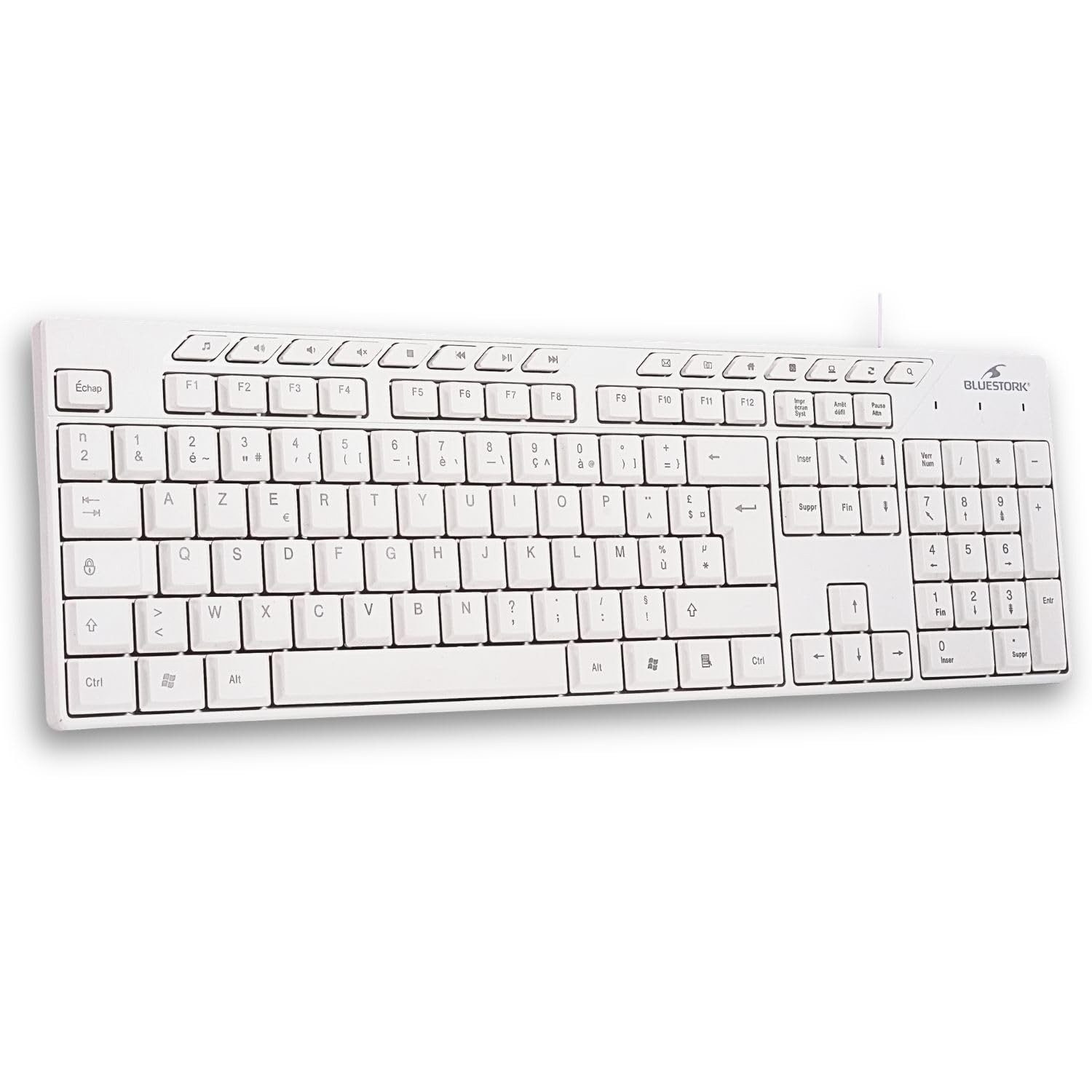 Clavier blanc filaire USB avec 15 raccourcis multimédias pour contrôle audio rapide