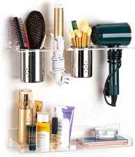 Acrylic Wall-Mounted Hair Tool Organizer Set for Bathroom Storage