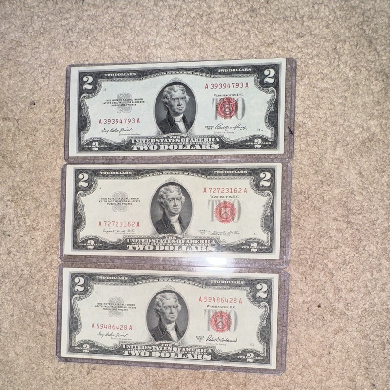 *Lot of 3* 1953 US $2 Red Seal Banknotes - Uncirculated Pristine Condition