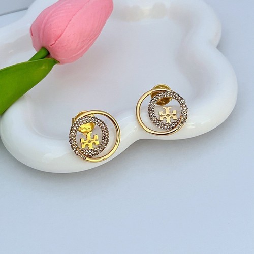 New! Tory Golden Classic Double Circle Shining Earring Lady with Jewelry Pouch - Picture 3 of 5