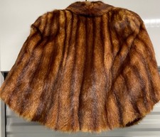 Vintage Mink Real Fur Stole Shoulder Cape Wrap Brown Satin Lined